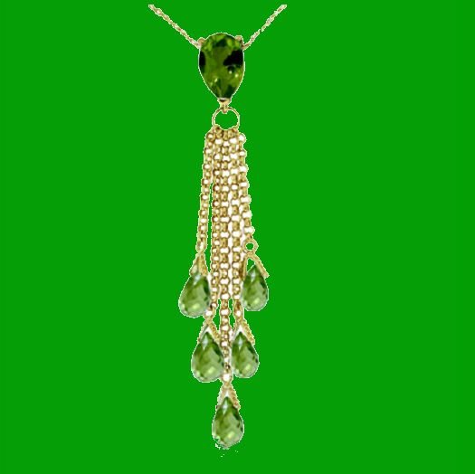 Image 0 of Green Peridot Pear Briolette Cascade Long Drop 14K Yellow Gold Pendant