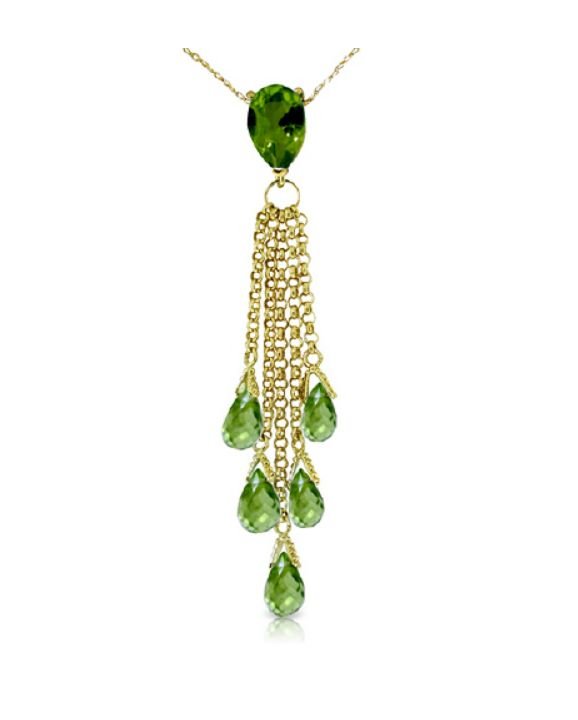 Image 1 of Green Peridot Pear Briolette Cascade Long Drop 14K Yellow Gold Pendant