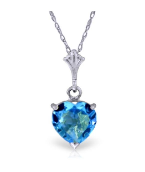 Image 1 of Blue Topaz Heart Cut Romantic Ladies 14K White Gold Pendant