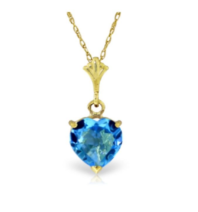 Image 1 of Blue Topaz Heart Cut Romantic Ladies 14K Yellow Gold Pendant