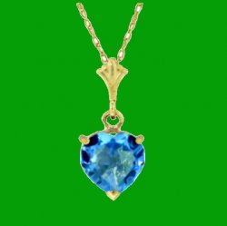 Blue Topaz Heart Cut Romantic Ladies 14K Yellow Gold Pendant