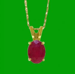 Red Ruby Oval Cut Firestone Small Ladies 14K Yellow Gold Pendant