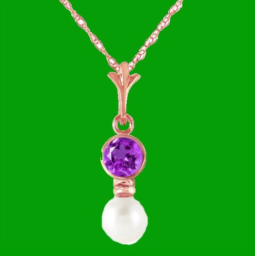 Image 0 of Purple Amethyst Round White Pearl Drop 14K Rose Gold Pendant