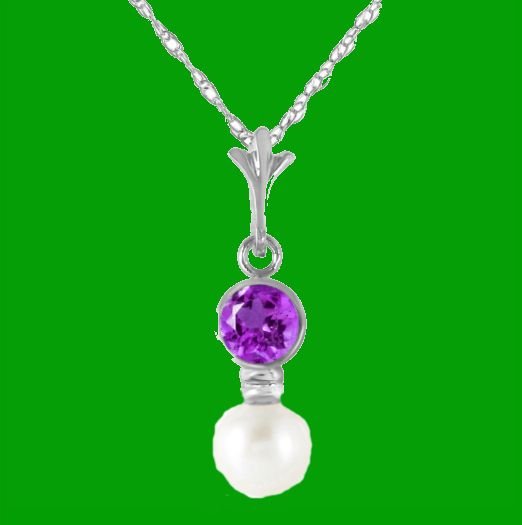 Image 0 of Purple Amethyst Round White Pearl Drop 14K White Gold Pendant