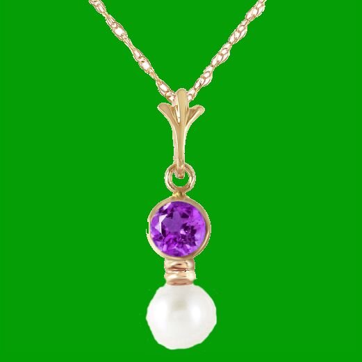 Image 0 of Purple Amethyst Round White Pearl Drop 14K Yellow Gold Pendant