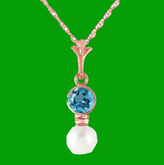 Image 0 of Blue Topaz Round White Pearl Drop 14K Rose Gold Pendant