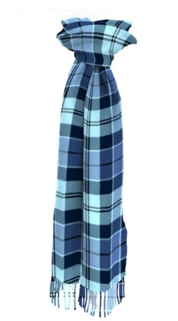 Image 1 of Strathclyde Blue Scotland District Tartan Lambswool Unisex Fringed Scarf