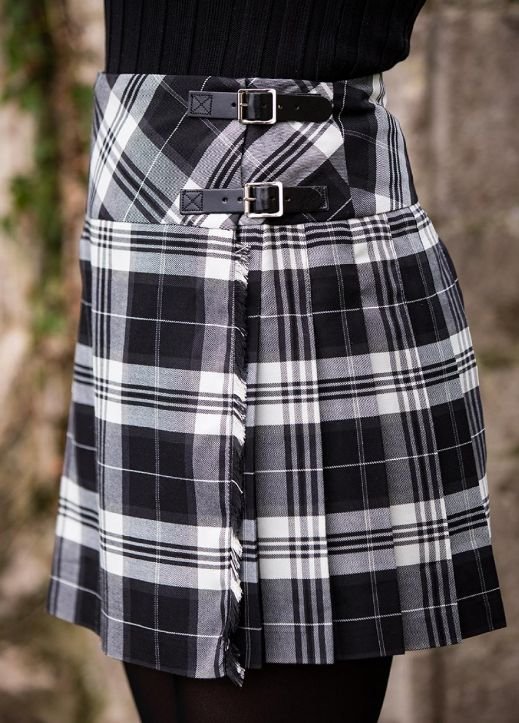 Image 2 of Black And White Check Welsh Tartan Polycotton Stacey Skirt Ladies Kilt