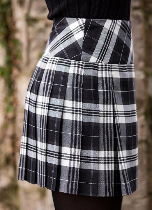 Image 3 of Black And White Check Welsh Tartan Polycotton Stacey Skirt Ladies Kilt