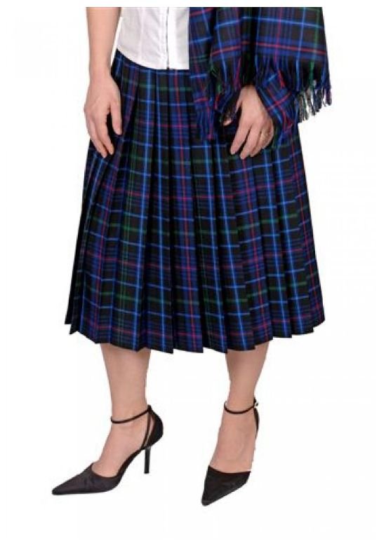 Image 5 of Glyndwr Grey Welsh Tartan 13oz Wool Fabric Medium Weight Ladies Pleated Skirt