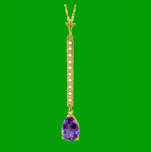 Image 0 of Purple Amethyst Pear Inlaid Diamond Long Drop 14K Yellow Gold Pendant