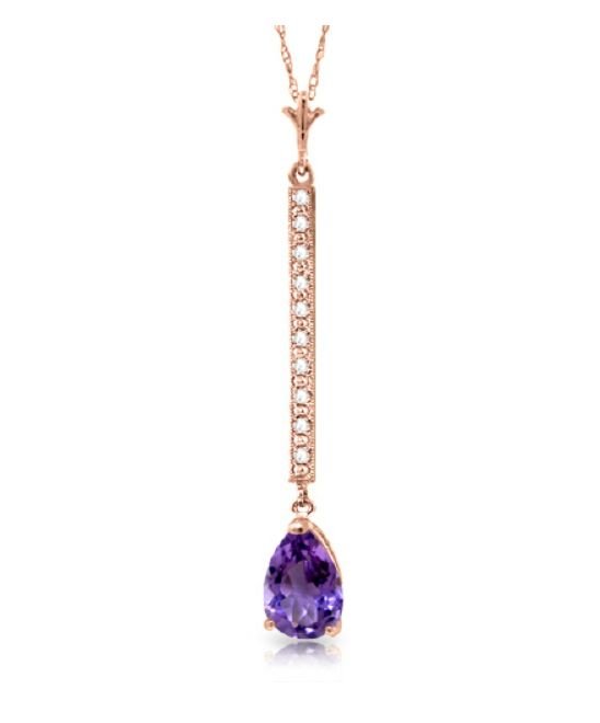 Image 1 of Purple Amethyst Pear Inlaid Diamond Long Drop 14K Rose Gold Pendant