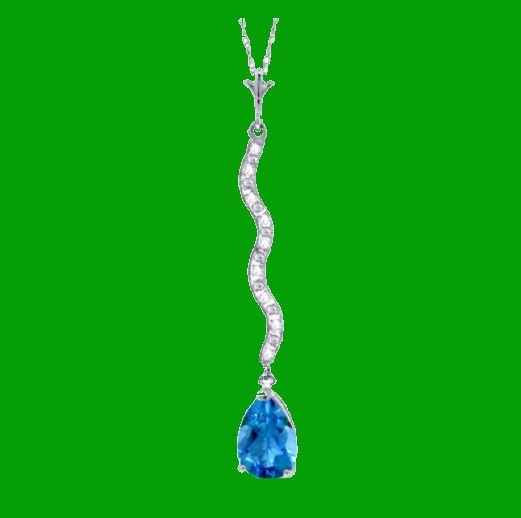 Image 0 of Blue Topaz Pear Inlaid Diamond Twist Long Drop 14K Rose Gold Pendant