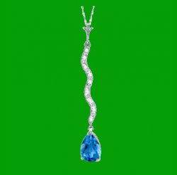 Blue Topaz Pear Inlaid Diamond Twist Long Drop 14K Rose Gold Pendant