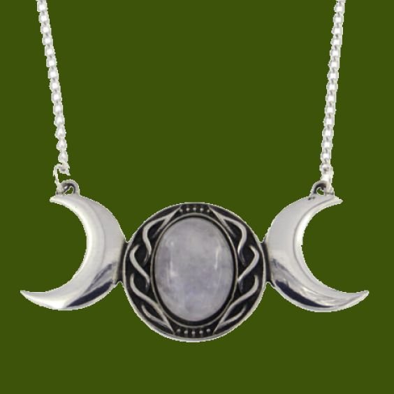 Image 0 of Triple Moon Rainbow Moonstone Stylish Pewter Pendant