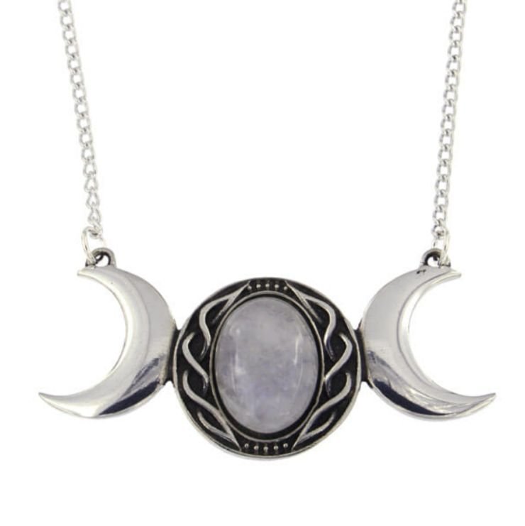 Image 1 of Triple Moon Rainbow Moonstone Stylish Pewter Pendant