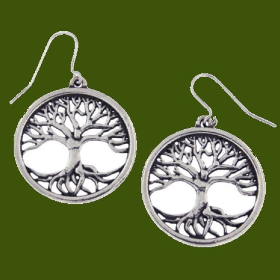 Image 0 of Tree Of Life Round Sheppard Hook Stylish Pewter Earrings