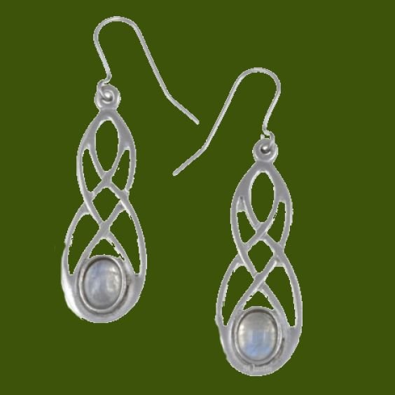 Image 0 of Celtic Bow Rainbow Moonstone Knotwork Stylish Pewter Sheppard Hook Earrings