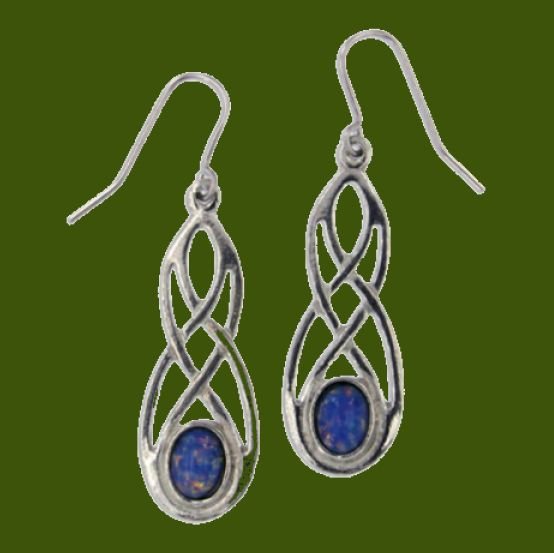 Image 0 of Celtic Bow Opal Glass Stone Knotwork Stylish Pewter Sheppard Hook Earrings