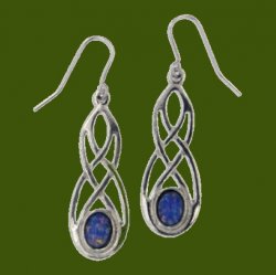 Celtic Bow Opal Glass Stone Knotwork Stylish Pewter Sheppard Hook Earrings