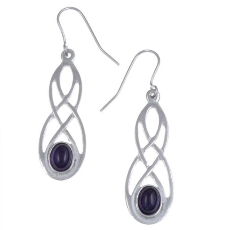 Image 1 of Celtic Bow Amethyst Knotwork Stylish Pewter Sheppard Hook Earrings