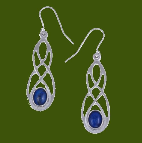 Image 0 of Celtic Bow Lapis Lazuli Knotwork Stylish Pewter Sheppard Hook Earrings