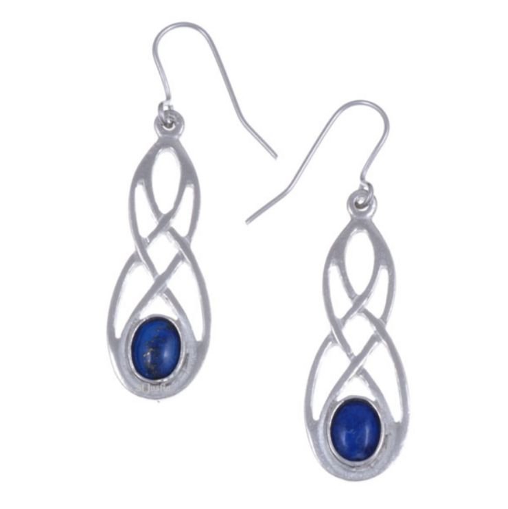 Image 1 of Celtic Bow Lapis Lazuli Knotwork Stylish Pewter Sheppard Hook Earrings