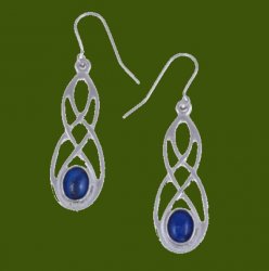 Celtic Bow Lapis Lazuli Knotwork Stylish Pewter Sheppard Hook Earrings