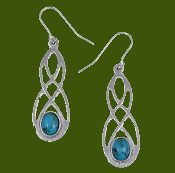 Image 0 of Celtic Bow Turquoise Knotwork Stylish Pewter Sheppard Hook Earrings