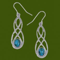 Celtic Bow Turquoise Knotwork Stylish Pewter Sheppard Hook Earrings