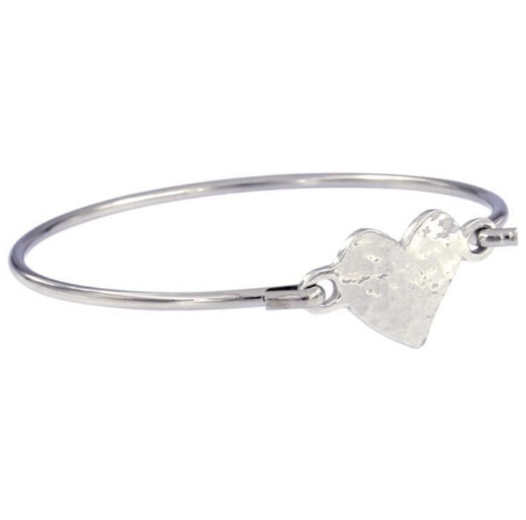 Image 1 of Heartbeat Hammered Gold Heart Symbol Silver Plated Clip On Bangle