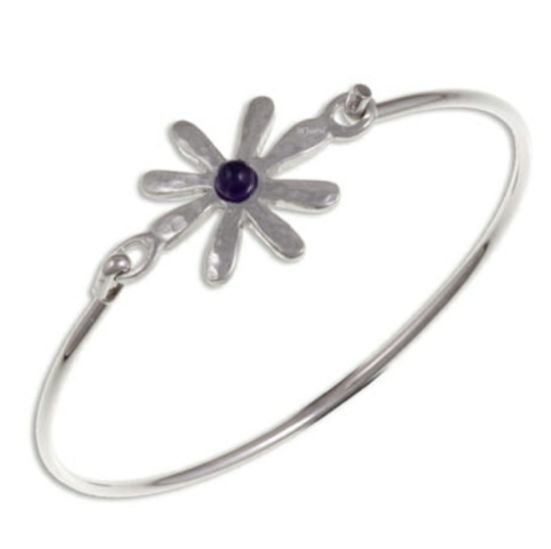 Image 1 of Dahlia Flower Symbol Amethyst Silver Plated Clip On Bangle