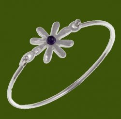 Dahlia Flower Symbol Amethyst Silver Plated Clip On Bangle