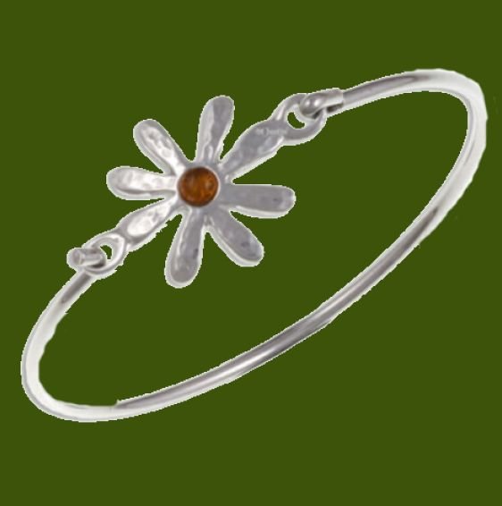 Image 0 of Dahlia Flower Symbol Amber Silver Plated Clip On Bangle