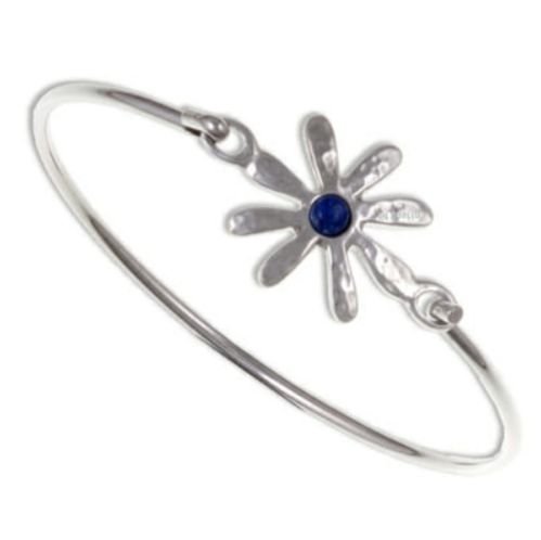 Image 1 of Dahlia Flower Symbol Lapis Lazuli Silver Plated Clip On Bangle