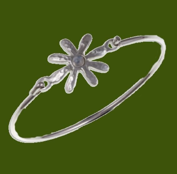 Image 0 of Dahlia Flower Symbol Rainbow Moonstone Silver Plated Clip On Bangle