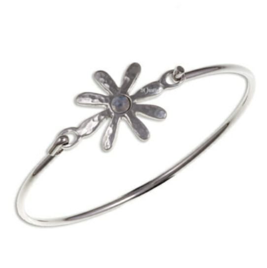 Image 1 of Dahlia Flower Symbol Rainbow Moonstone Silver Plated Clip On Bangle