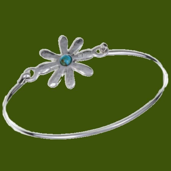 Image 0 of Dahlia Flower Symbol Turquoise Silver Plated Clip On Bangle