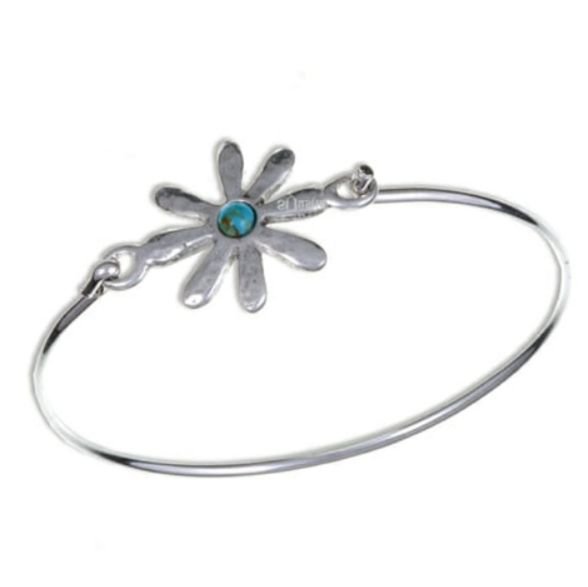 Image 1 of Dahlia Flower Symbol Turquoise Silver Plated Clip On Bangle