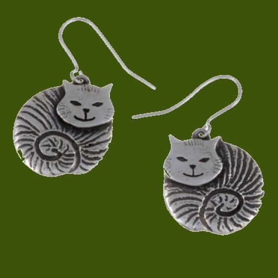 Image 0 of Fat Cat Animal Themed Sheppard Hook Stylish Pewter Earrings