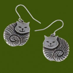 Fat Cat Animal Themed Sheppard Hook Stylish Pewter Earrings