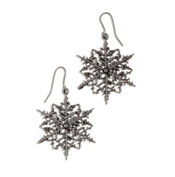 Image 1 of Snowflake Drop Sheppard Hook Stylish Pewter Earrings