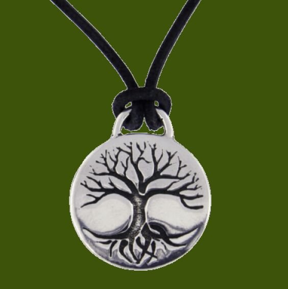 Image 0 of Tree Of Life Round Disc Smooth Wax Cord Stylish Pewter Pendant