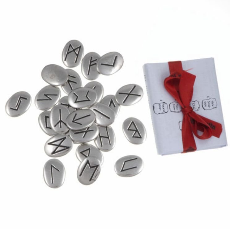 Image 1 of Casting Rune Divination Instructions Stylish Pewter Set 