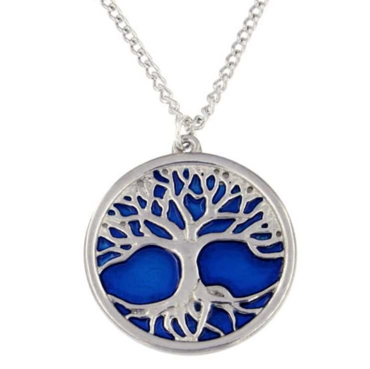 Image 1 of Tree Of Life Blue Enamel Background Round Stylish Pewter Pendant