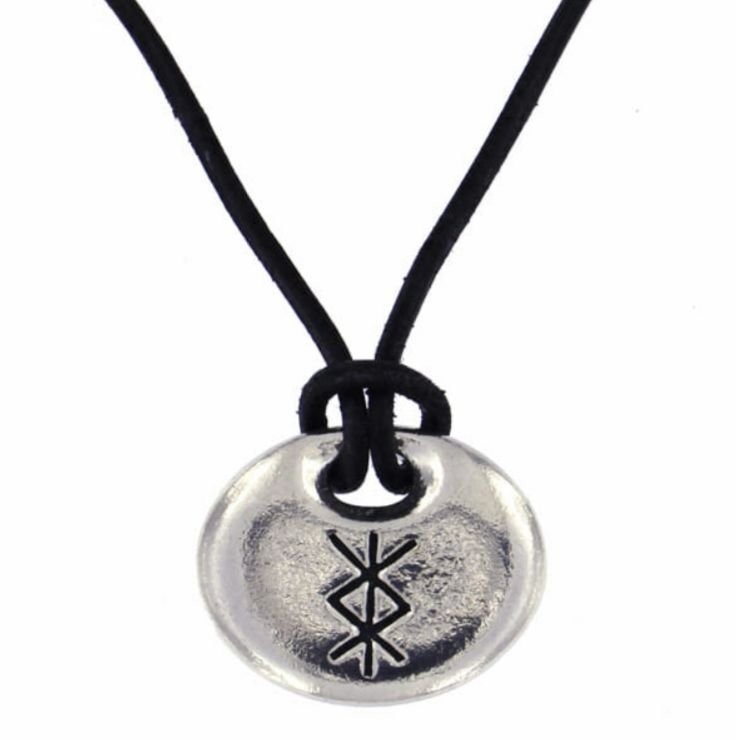 Image 1 of Protection Bind Rune Oval Smooth Wax Cord Stylish Pewter Pendant