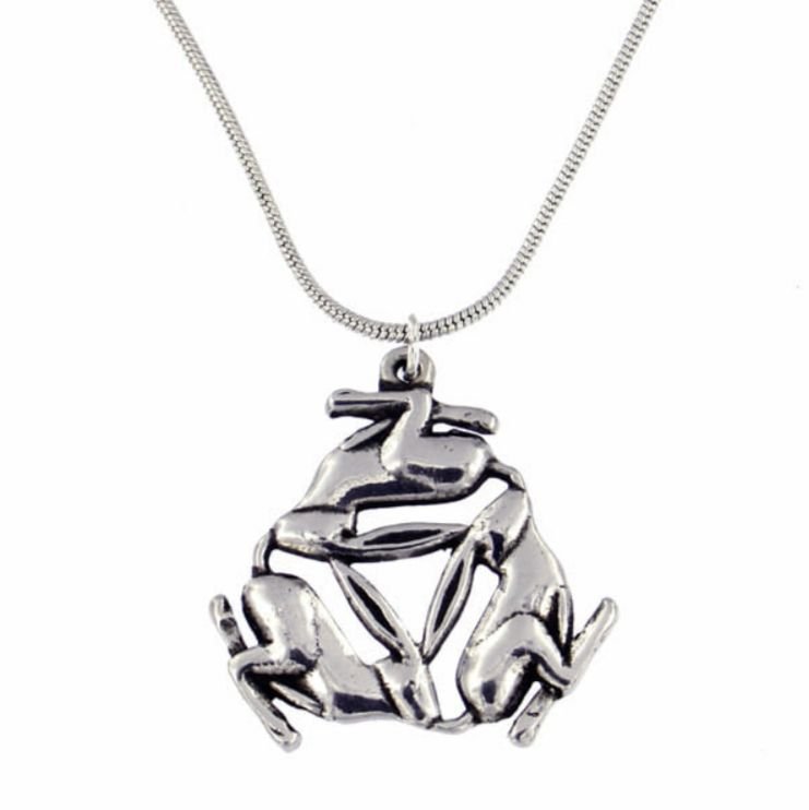 Image 1 of Three Hares Rabbit Trio Animal Themed Stylish Pewter Pendant