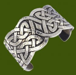 Celtic Knotwork Embossed Wide Cuff Stylish Pewter Bangle