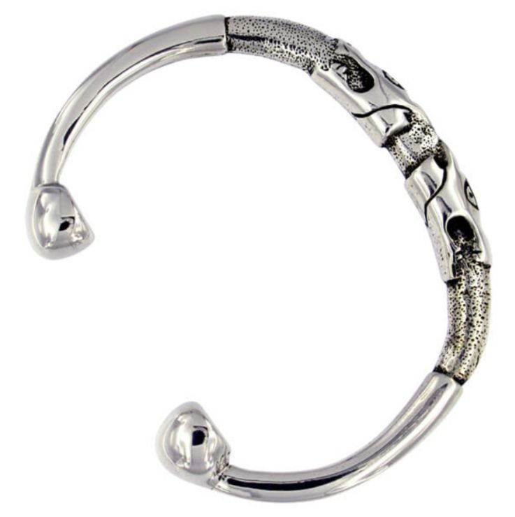 Image 1 of Double Dragon Head Beast Torc Tapering Cuff Stylish Pewter Bangle