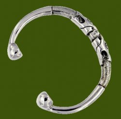 Double Dragon Head Beast Torc Tapering Cuff Stylish Pewter Bangle